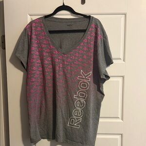 Reebok Gray and Pink V-Neck T-Shirt
